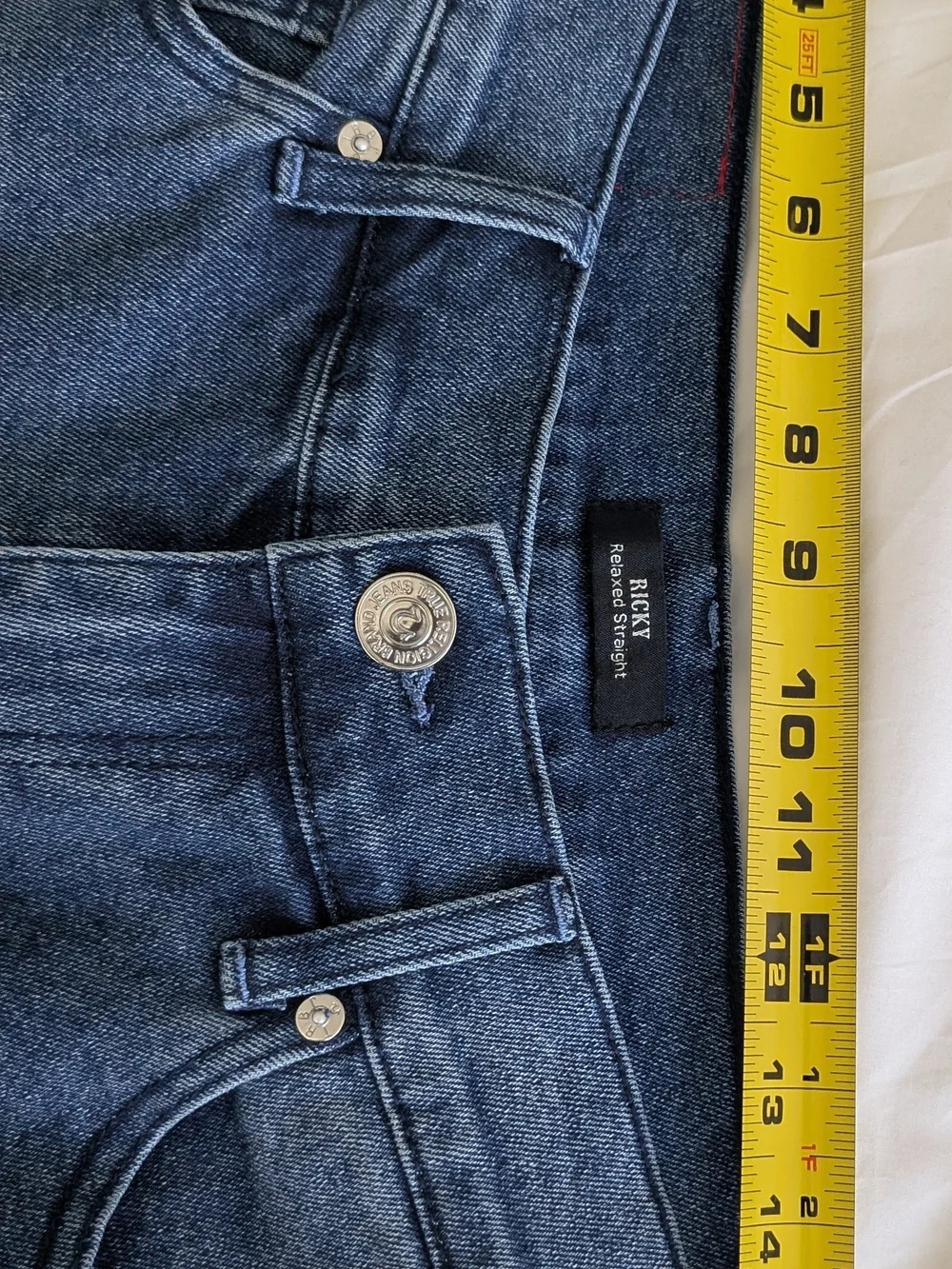 True Religion Ricky Relaxed Straight Denim Shorts Mens 32 Blue Stretch Raw Hem